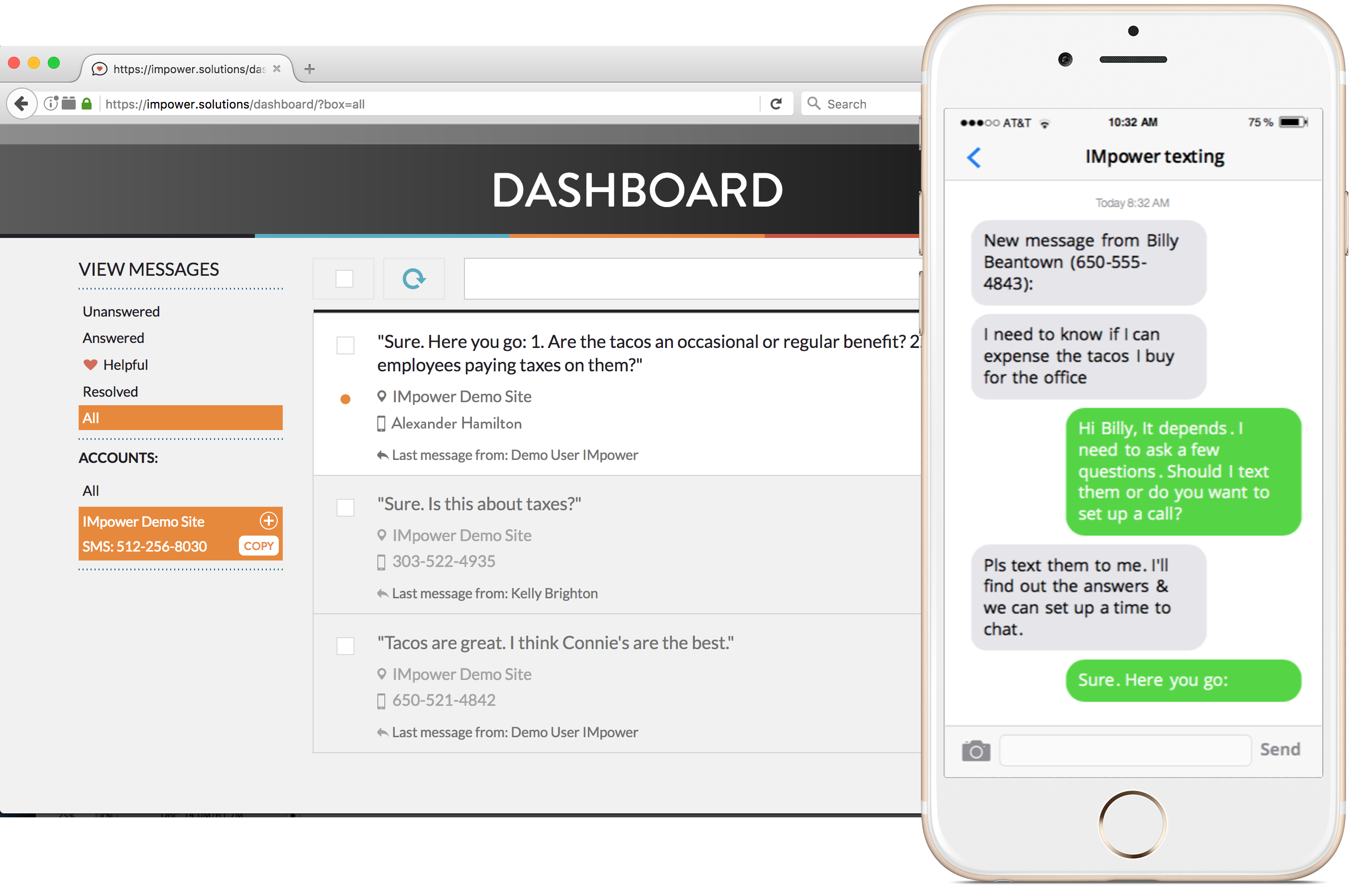 Business texting workflow